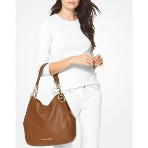 Michael Kors Large Lillie Brown Leather Shoulder Bag